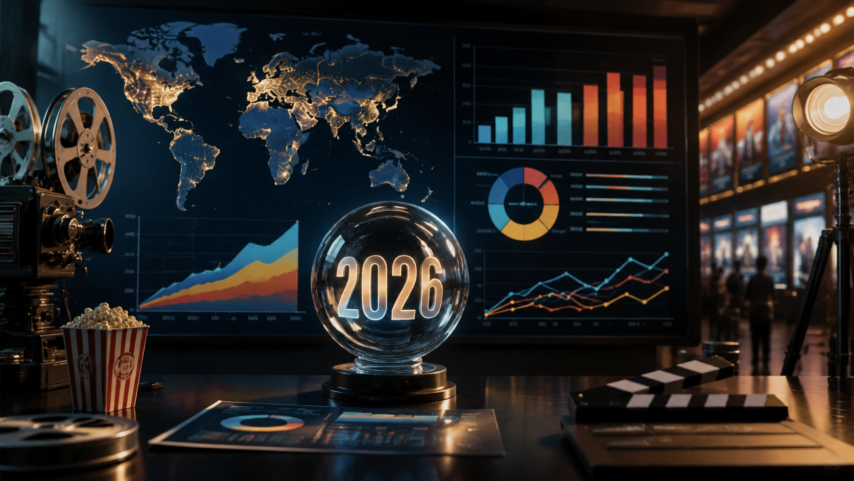 Editorial 2026 box office predictions dashboard with worldwide grosses and market signals