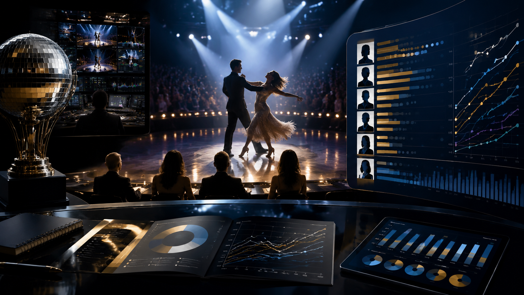 Editorial ballroom prediction-market board for Dancing With the Stars odds