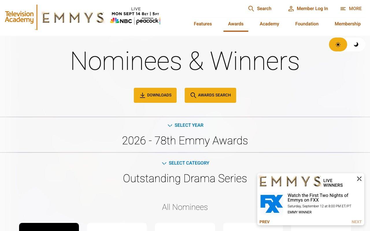 Television Academy nominees and winners page for the 2026 78th Emmy Awards, Outstanding Drama Series category