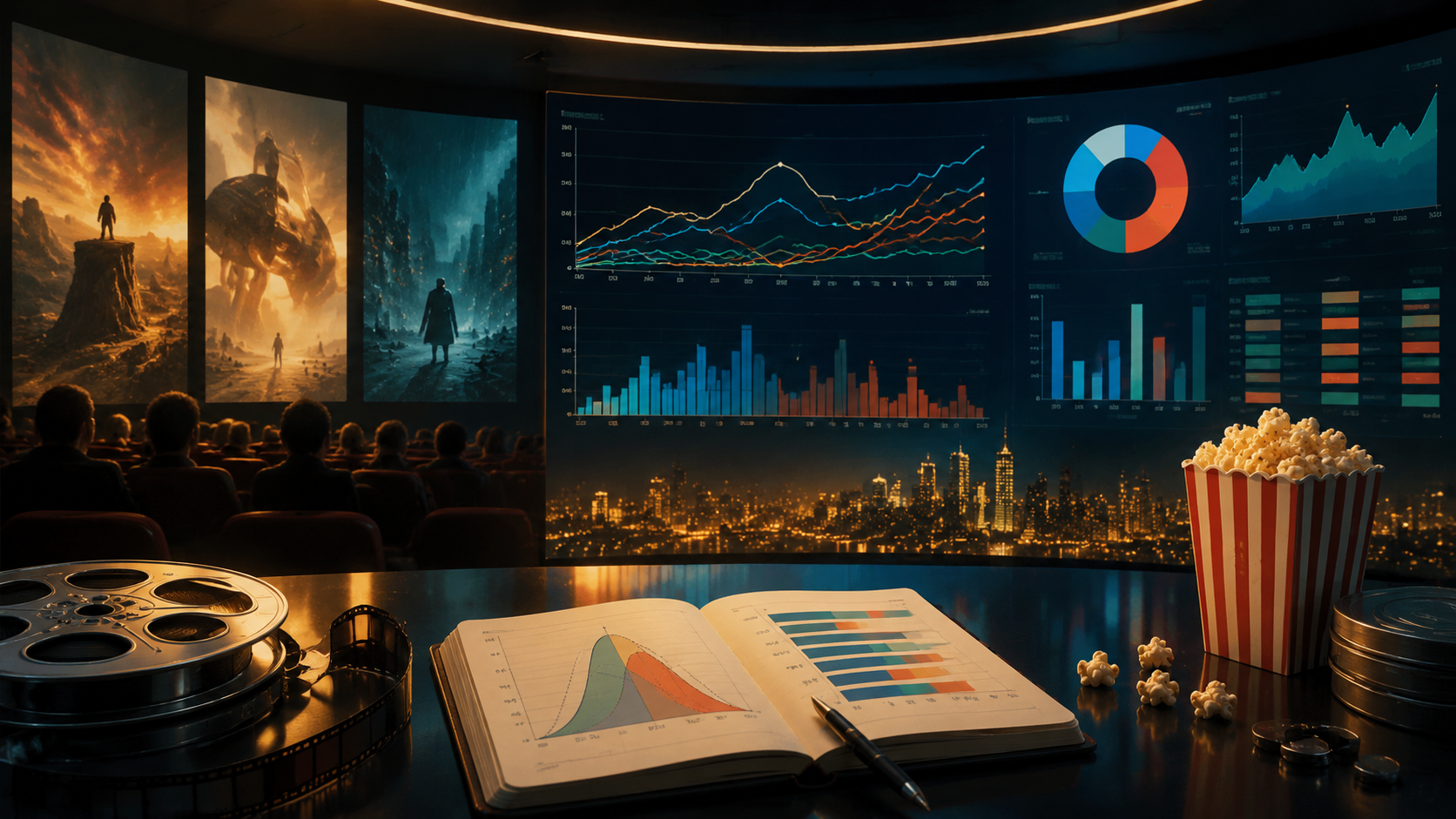 Editorial box office prediction dashboard with weekend charts